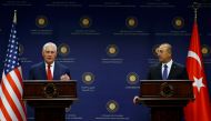 U.S. Secretary of State Rex Tillerson and Turkish Foreign Minister Mevlut Cavusoglu attend a news conference in Ankara, Turkey, March 30, 2017. REUTERS/Umit Bektas
