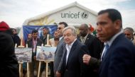 United Nations Secretary General Antonio Guterres visits displaced Iraqis who fled Mosul, at Hasansham camp, in Khazer, Iraq March 31, 2017. REUTERS/Suhaib Salem