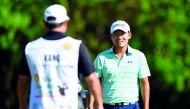 Kang Sung of South Korea celebrates after making a birdie putt during the Houston Open at the Golf Club of Houston in Humble, Texas on Friday. 