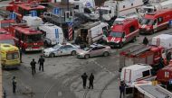 General view of emergency services attending the scene outside Sennaya Ploshchad metro station, following explosions in two train carriages in St. Petersburg, Russia April 3, 2017. REUTERS/Anton Vaganov
