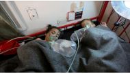 IDLIB, SYRIA - APRIL 4: Children get treatment at a hospital after Assad Regime forces attacked with chlorine gas to Khan Shaykhun town of Idlib, Syria on April 4, 2017. ( Mohammed Karkas - Anadolu Agency ).