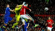 Manchester United's Zlatan Ibrahimovic in action with Everton's Joel Robles Action Images via Reuters / Jason Cairnduff
