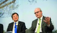 Michel Demaré, Chairman of Syngenta (right) and Ren Jianxin, Chairman of ChemChina at an event in Basel, Switzerland.
