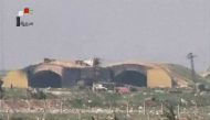 A still image taken from a video broadcast on Syrian state television on April 7, 2017, shows a Syrian army airbase that was hit by a U.S. strike near the city of Homs, Syria. 