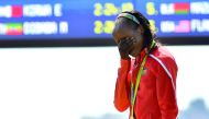 Kenya's Jemima Jelagat Sumgong reacts during the podium ceremony of the Women's Marathon during the athletics event at the Rio 2016 Olympic Games in this file photo. Sumgong, the first Kenyan woman to win Olympic marathon gold when she triumphed at Rio in