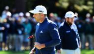 Sergio Garcia of Spain and Shane Lowry of Ireland stand on the first green during the second round of the 2017 Masters Tournament at Augusta National Golf Club on April 7, 2017 in Augusta, Georgia. Harry How/AFP