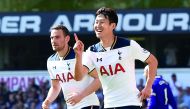 Tottenham's Son Heung-Min celebrates after scoring a goal against Watford during their Premier League match at White Hart Lane in London 