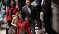 NEW YORK, NY - APRIL 7: U.S. Ambassador to the United Nations Nikki Haley exits at the conclusion of a meeting of the United Nations Security Council concerning the situation in Syria, at UN headquarters, April 7, 2017 in New York City. / AFP.