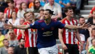 Manchester United's Zlatan Ibrahimovic celebrates scoring their first goal Reuters / Russell Cheyne  
