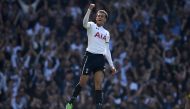 Tottenham Hotspur's English midfielder Dele Alli celebrates scoring his team's first goal during the English Premier League football match between Tottenham Hotspur and Watford at White Hart Lane in London, on April 8, 2017.  AFP / Justin TALLIS