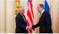 U.S. Secretary of State Rex Tillerson (L) and Minister of Foreign Affairs of Russia Sergey Lavrov (R) shake hands during their meeting in Moscow, Russia on April 12, 2017. ( Moroz Valerij / Russian Foreign Ministry Press Office / Handout - Anadolu Agency 