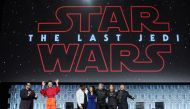 Josh Gad, Daisy Ridley, Kelly Marie Tran, Mark Hamill, Katheen Kennedy and Rian Johnson attend the Star Wars: The Last Jedi panel during the 2017 Star Wars Celebration at Orange County Convention Center on April 14, 2017 in Orlando, Florida. AFP /  GERARD