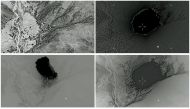 A combination of still images taken from a video released by the U.S. Department of Defense on April 14, 2017 shows (clockwise) the explosion of a MOAB, or 
