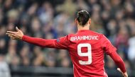 Manchester United's Zlatan Ibrahimovic reacts during the UEFA Europa League match between Anderlecht and Manchester United at the Constant Vanden Stock stadium in Brussels on April 13, 2017.  AFP / EMMANUEL DUNAND
