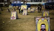 Placards are placed during a demonstration in support of Palestinians who are on hunger strike in Israeli prisons, at Saraya Square in Gaza City, Gaza on April 19, 2017 [Mohammed Talatene/Anadolu Agency].