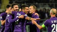 Fiorentina's defender from Italy Davide Astori (2ndL) celebrates with teammates after scoring during the Italian Serie A football match Fiorentina vs Inter Milan, on April 22, 2017 at Florence's 