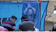 FILE PHOTO -Photo of prisoned Palestinian lawmaker Marwan Barghouti seen on the banner.