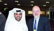 Abdulaziz bin Nasser Al Khalifa (left), QDB CEO and QBIC Chairman with Terry Jones at the event.