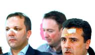 Macedonian Social Democratic leader Zoran Zaev (right) speaks during a news conference in Skopje