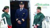 Alitalia's flight attendants are seen at the Leonardo da Vinci-Fiumicino Airport in Rome
