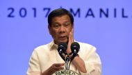 Philippines' President Rodrigo Duterte speaks during a press conference at the end of Association of Souteast Asian Nations (ASEAN) leaders' summit in Manila on April 29, 2017. AFP / Ted Aljibe 