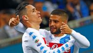 Napoli's Jose Callejon celebrates with teammate Lorenzo Insigne after scoring against Inter Milan. REUTERS/Stefano Rellandini
