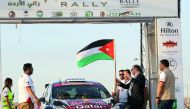 Prince Feisal Al Hussein flags off Nasser Saleh Al Attiyah from start of Jordan Rally yesterday.
