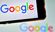 Logos of US multinational technology company Google in Vertou, western France.