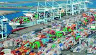 Shipping containers sit at the ports of Los Angeles and Long Beach, California.