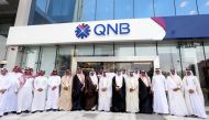 Saudi Arabia's central bank governor Ahmed al-Kholifey and Qatar National Bank group chief executive Ali Ahmed al-Kuwari pose for a group photo during the inauguration of QNB's branch in Riyadh, Saudi Arabia, May 4, 2017. REUTERS/Faisal Al Nasser