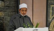 This file photo taken on April 28, 2017 shows Sheikh Ahmed al-Tayeb, the Grand Imam of Al-Azhar, delivering a speech during the visit of Pope Francis to the prestigious Sunni institution in Cairo. AFP / Andreas Solaro