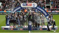 Newcastle celebrate winning the league with the trophy Action Images via Reuters / Lee Smith