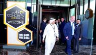 FIFA President Gianni Infantino (right) leaves after attending the inaugural session of 27th AFC Congress in Manama, Bahrain. 