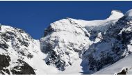A picture taken from Bonneval-sur-Arc on May 9, 2017 shows the Greffier pass in the Albaron area in the French Alps, near the Italian border, where two skiers and their guide was killed by a late-season avalanche. Jean-Pierre Clatot/AFP.