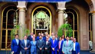 Rashid bin Ali Al Mansoori, CEO of Qatar Stock Exchange (front row-fourth left); Joseph Abraham, CEO, Commercial Bank (front row-third left); Dr R. Seetharaman, CEO, Doha Bank (front row-fifth left) and other offficials on the sidelines of New York roadsh