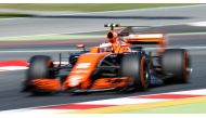 McLaren's Stoffel Vandoorne in action during the first free practice. REUTERS/Albert Gea
