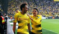Pierre-Emerick Aubameyang of Dortmund celebrates after scoring a goal during the Bundesliga soccer match between Borussia Dortmund and Werder Bremen at the Signal-Iduna Park in Dortmund, Germany on May 20, 2017. Uwe Kraft - Anadolu Agency 
