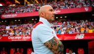 Sevilla's Argentinian coach Jorge Sampaoli looks on before his last game as a coach before the Spanish league football match Sevilla FC vs CA Osasuna at the Ramon Sanchez Pizjuan stadium in Sevilla on May 20, 2017. / AFP / CRISTINA QUICLER