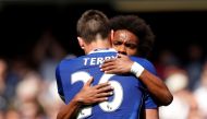 Chelsea's John Terry hugs Willian as he walks off to be substituted in his final appearance for the club Action Images via Reuters / John Sibley 