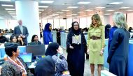 US First Lady Melania Trump (second right) chats with employees during a visit to the GE All-Women Business Process Services and IT Centre, yesterday in Riyadh.