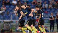 Marco Andreolli (2) of FC Internazionale Milano celebrates with his teammates after scoring during Italian Serie A soccer match between SS Lazio and FC Internazionale Milano at Stadio Olimpico in Rome, Italy on May 21, 2017. Claudio Pasquazi - AA
