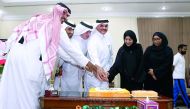 Qatar Shooting and Archery Association (QSAA) President Ali Mohammed Al Kuwari cutting a cake along with Qatari shooters who won medals at the Islamic Solidarity Games held in Baku,  Azerbaijan.  QSAA yesterday honoured the shooters who bagged medals in B