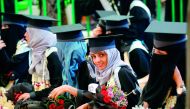 Yemeni university students attend a graduation ceremony in the capital Sanaa, yesterday. According to the Unicef, 3.5 million Yemeni children are out of school. The fighting has halted the education of nearly two million children on top of the 1.6 million