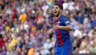 Barcelona's Luis Suarez gestures during the La Liga match between the FC Barcelona and SD Eibar CF at the Camp Nou stadium in Barcelona, Spain on May 21, 2017. ( Albert Llop - Anadolu Agency )
