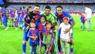 Barcelona’s Lionel Messi, Luis Suarez and Neymar celebrate with the trophy at the end of the Spanish Copa del Rey (King's Cup) final match against Deportivo Alaves at the Vicente Calderon Stadium in Madrid on Saturday.