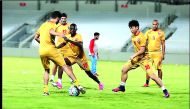Lekhwiya players in action during a training session ahead of their AFC Champions League Round of 16 second leg clash against the visiting Persepolis FC. Lekhwiya need a win over Iran’s Persepolis FC in today’s clash at Al Sadd Stadium to book a spot in t