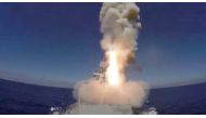 A still image taken from a video footage and released by Russia's Defence Ministry on May 31, 2017, shows a missile being fired from a Russian warship to hit, according to the Russian Defence Ministry, Islamic State targets near the Syrian city of Palmyra