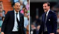 A combination of pictures created in London on May 31, 2017 shows Real Madrid's French coach Zinedine Zidane (L) and Juventus' coach from Italy Massimiliano Allegri (R). AFP / CESAR MANSO AND Miguel MEDINA
