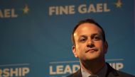 Fine Gael TD for Dublin West and Minister for Social Protection, Leo Varadkar listens to a speech after his victory in the party leadership election, at the National Count Centre in Mansion House, Dublin on June 2, 2017.  AFP / Paulo Nunes dos Santos