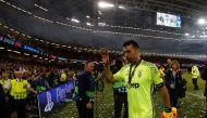 Juventus' golakeeper Gianluigi Buffon leaves the pitch after the UEFA Champions League final football match between Juventus and Real Madrid at The Principality Stadium in Cardiff, south Wales, on June 3, 2017. / AFP / Adrian DENNIS